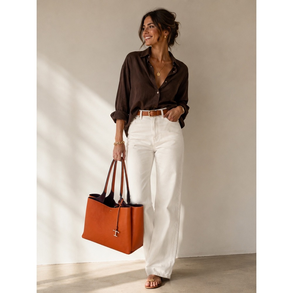 Tod's Medium Leather Tote Bag Orange Burgundy - Picture 2 of 16